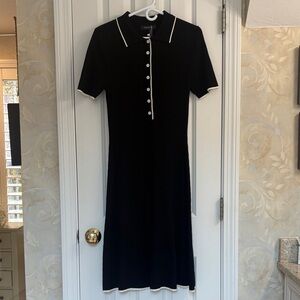Merokeety Versatile Black Knit Polo Dress with White Contrasting Detail. NWT